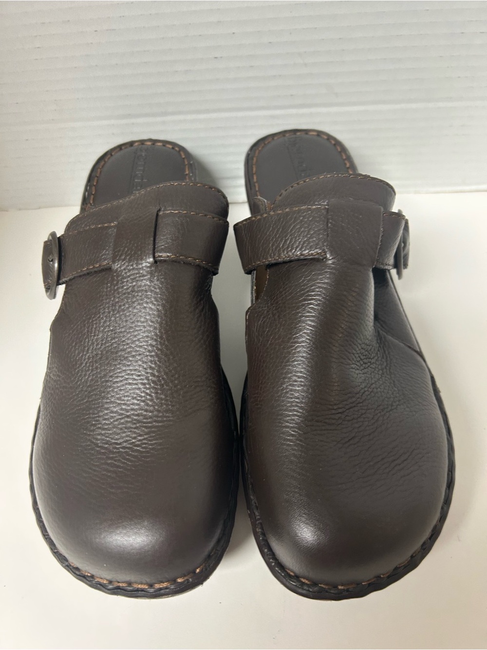 Bjorndal Brown Leather Slides Side Buckle Clogs Size 10 boho Gorpcore Granola